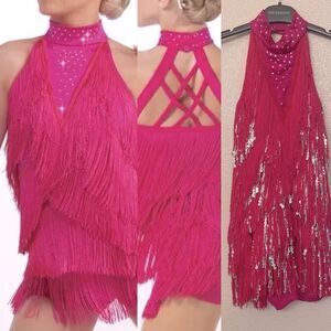 Weissman Dance costume hot pink sassy fringe dress Spice Up Your Life 14130 LC